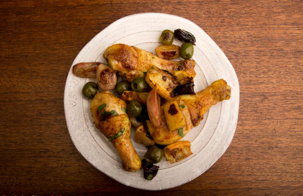Roast Chicken With Olives, Shallots & Prunes