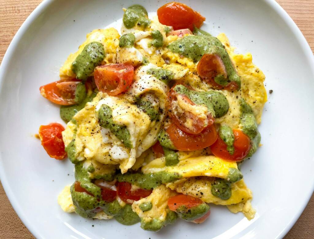 Scrambled Eggs With Pesto & Tomatoes Cook for Your Life
